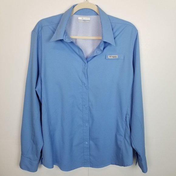 Columbia PFG Women's XL Blue Snap Front Performance Fishing Gear Vented Shirt - Picture 1 of 9